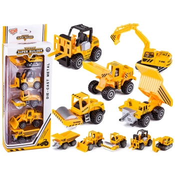 Metalowe Pojazdy Budowlane, Auta, Resoraki 5 Sztuk Zestaw