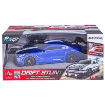 DUŻY Samochód Do Driftu Auto RC Drift 1:16 2,4 GHz PARA DYM 4WD Niebieski Nissan GTR LED