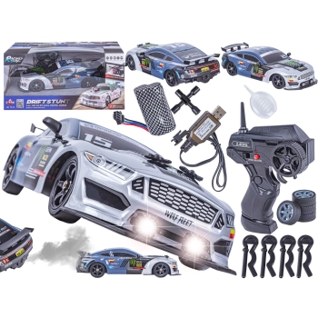 DUŻY Samochód Do Driftu Auto RC Drift 1:16 2,4 GHz PARA DYM Grafitowy Mustang 4WD LED