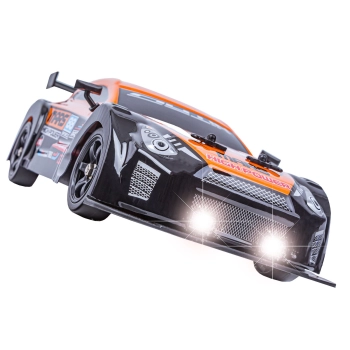 DUŻY Samochód Do Driftu Auto RC Drift 1:16 2,4 GHz PARA DYM 4WD Pomarańczowy Nissan GTR LED