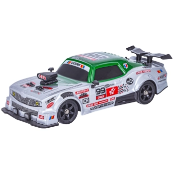 DUŻY Samochód Do Driftu Auto RC Drift 1:16 2,4 GHz PARA DYM Srebrny Dodge 4WD LED