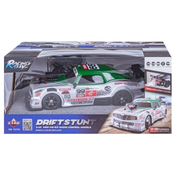 DUŻY Samochód Do Driftu Auto RC Drift 1:16 2,4 GHz PARA DYM Srebrny Dodge 4WD LED