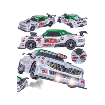 DUŻY Samochód Do Driftu Auto RC Drift 1:16 2,4 GHz PARA DYM Srebrny Dodge 4WD LED