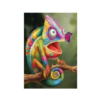 Haft Diamentowy, Obraz, Mozaika Diamentowa Diamond Painting, KAMELEON Z MOTYLKIEM 30x40cm