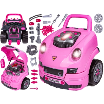 Zestaw Mechanika, Samochód Auto Silnik Do Rozkręcania, Warsztat 61 Elementów, Różowe Porsche
