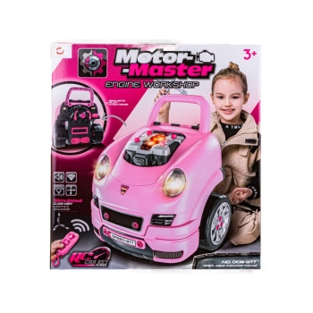 Zestaw Mechanika, Samochód Auto Silnik Do Rozkręcania, Warsztat 61 Elementów, Różowe Porsche