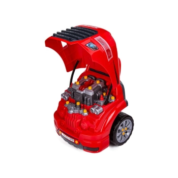 Zestaw Mechanika, Samochód Auto Silnik Do Rozkręcania, Warsztat 61 Elementów, Ciężarówka, Czerwony Truck