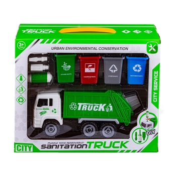 Ciężarówka Auto Samochód Śmieciarka Do Rozkręcania + Zestaw Koszy Na Śmieci