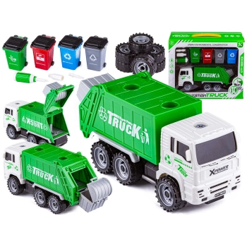 Ciężarówka Auto Samochód Śmieciarka Do Rozkręcania + Zestaw Koszy Na Śmieci