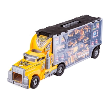 Ciężarówka, Transporter + Auta, Otwierana Laweta, Pojazdy Budowlane 8w1, Światło, Dźwięk