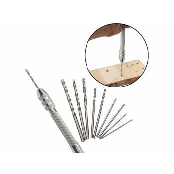 Wiertarka ręczna dociskowa + Wiertła, 10 Sztuk Wierteł