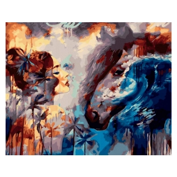 OBRAZ MALOWANIE PO NUMERACH RAMA 50x40cm SPOJRZENIE - KOBIETA I KOŃ