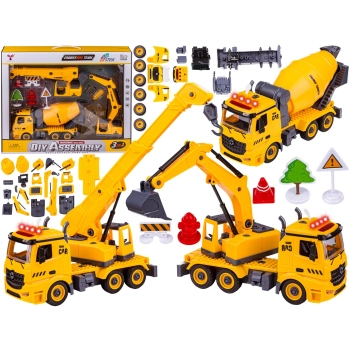 Ciężarówka 3w1, Samochód Ciężarowy Do Rozkręcania, Betoniarka, Koparka, Dźwig Z Hakiem