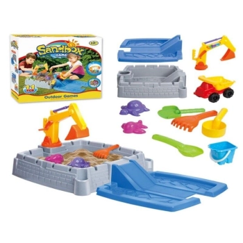 Piaskownica Zamek + Akcesoria, Koparka, Basen, Zjeżdżalnia