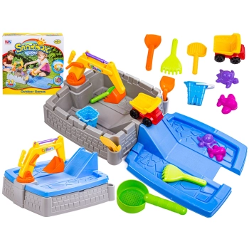 Piaskownica Zamek + Akcesoria, Koparka, Basen, Zjeżdżalnia