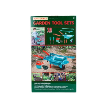 Zestaw Narzędzi Ogrodowych Dla Dzieci Taczka + Akcesoria 18 Elementów Grabki Łopata Konewka
