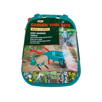 Zestaw Narzędzi Ogrodowych Dla Dzieci Taczka + Akcesoria 12 Elementów Motyka Konewka