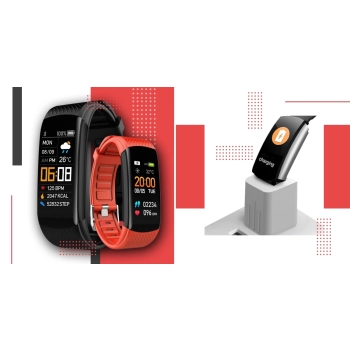 Smartband Giewont Czarny GW200-1 + Pasek Czerwony
