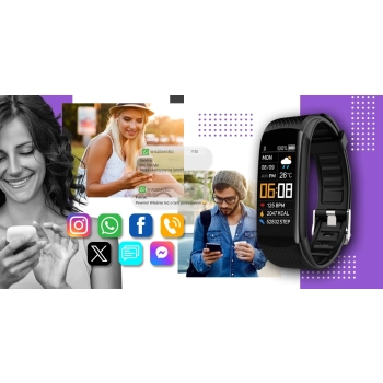 Smartband Giewont Czarny GW200-3 + Pasek Fioletowy