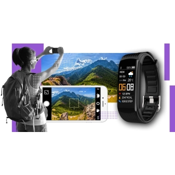 Smartband Giewont Czarny GW200-3 + Pasek Fioletowy