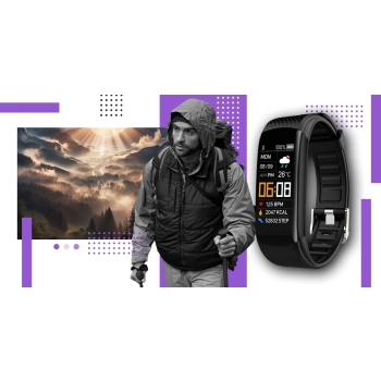 Smartband Giewont Czarny GW200-3 + Pasek Fioletowy