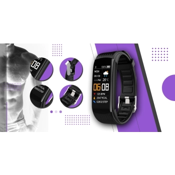 Smartband Giewont Czarny GW200-3 + Pasek Fioletowy