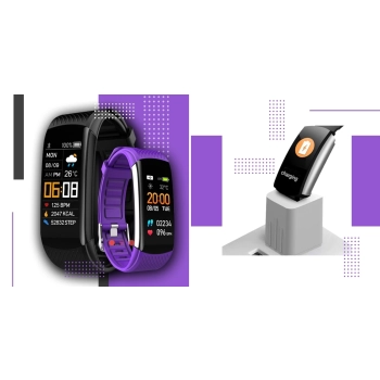 Smartband Giewont Czarny GW200-3 + Pasek Fioletowy