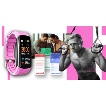 Smartband Giewont Czarny GW200-4 + Pasek Różowy