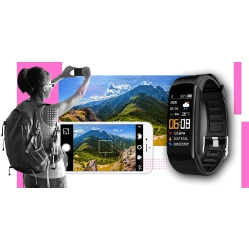 Smartband Giewont Czarny GW200-4 + Pasek Różowy