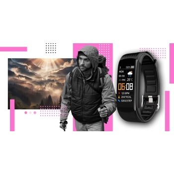 Smartband Giewont Czarny GW200-4 + Pasek Różowy