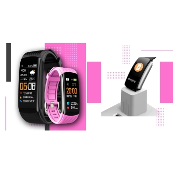 Smartband Giewont Czarny GW200-4 + Pasek Różowy