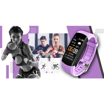 Smartband Giewont Czarny GW200-8 + Pasek Jasnofioletowy
