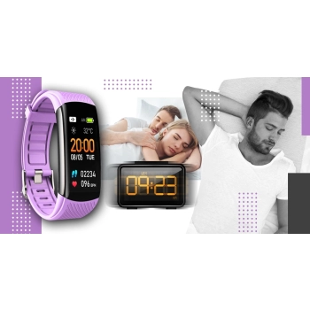 Smartband Giewont Czarny GW200-8 + Pasek Jasnofioletowy