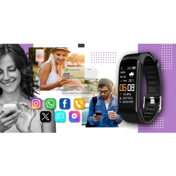 Smartband Giewont Czarny GW200-8 + Pasek Jasnofioletowy