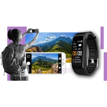 Smartband Giewont Czarny GW200-8 + Pasek Jasnofioletowy