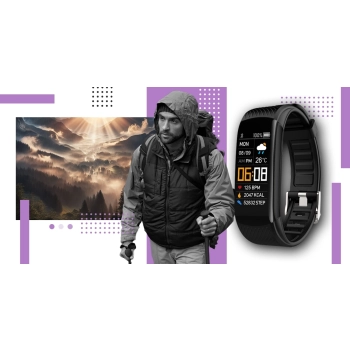 Smartband Giewont Czarny GW200-8 + Pasek Jasnofioletowy