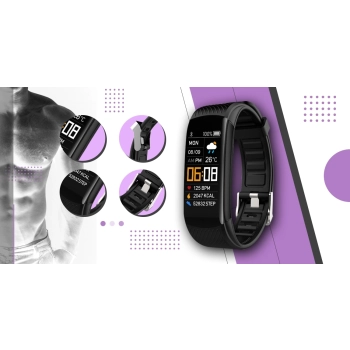 Smartband Giewont Czarny GW200-8 + Pasek Jasnofioletowy