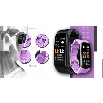 Smartband Giewont Czarny GW200-8 + Pasek Jasnofioletowy
