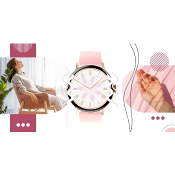 Smartwatch Damski Giewont GW330-1 Różowe Złoto-Róż Pudrowy Pasek Silikonowy + Bransoleta Różowe Złoto