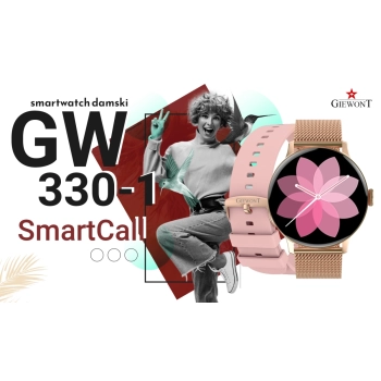 Smartwatch Damski Giewont GW330-1 Różowe Złoto-Róż Pudrowy Pasek Silikonowy + Bransoleta Różowe Złoto