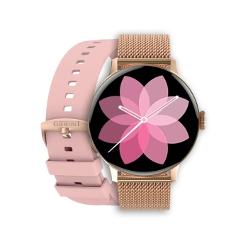 Smartwatch Damski Giewont GW330-1 Różowe Złoto-Róż Pudrowy Pasek Silikonowy + Bransoleta Różowe Złoto